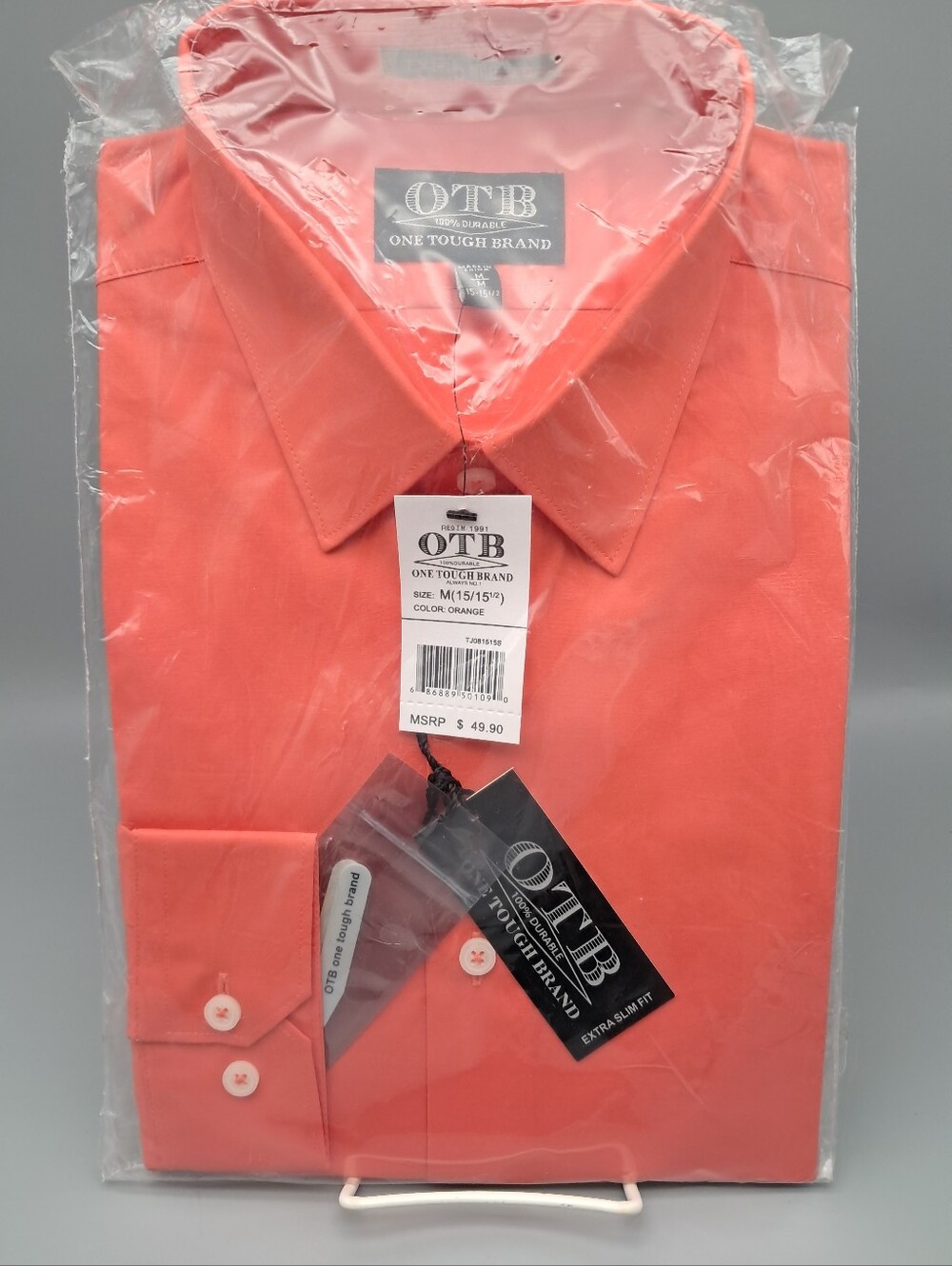 One Tough Brand Men's Long Sleeve Dress Shirt Medium 15/15.5 Orange Coral